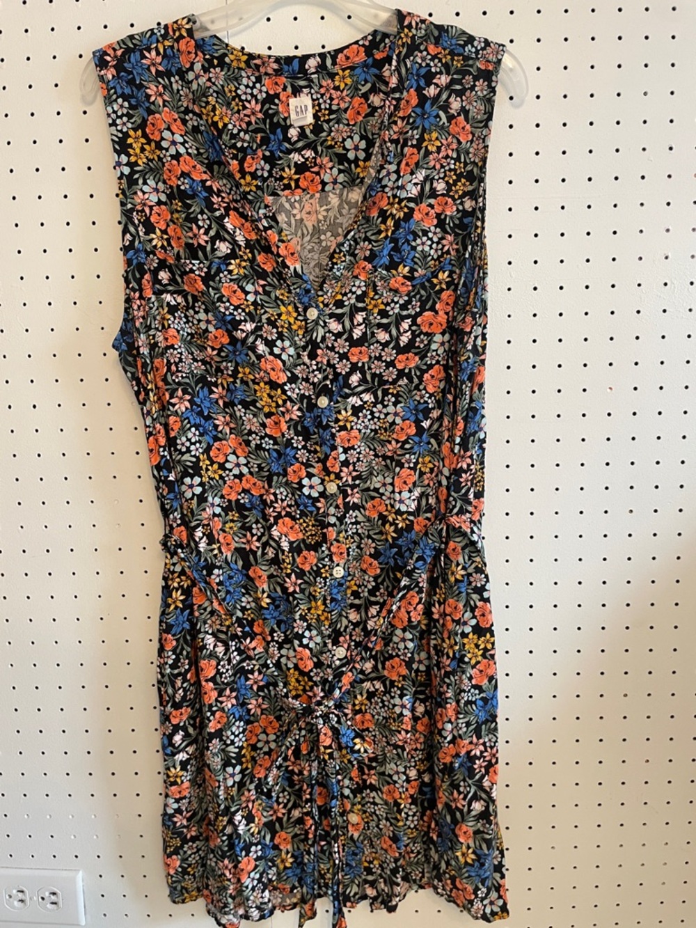 GAP Floral Sleeveless V-Neck Mini Dress with Orange, Blue, and White Flowers